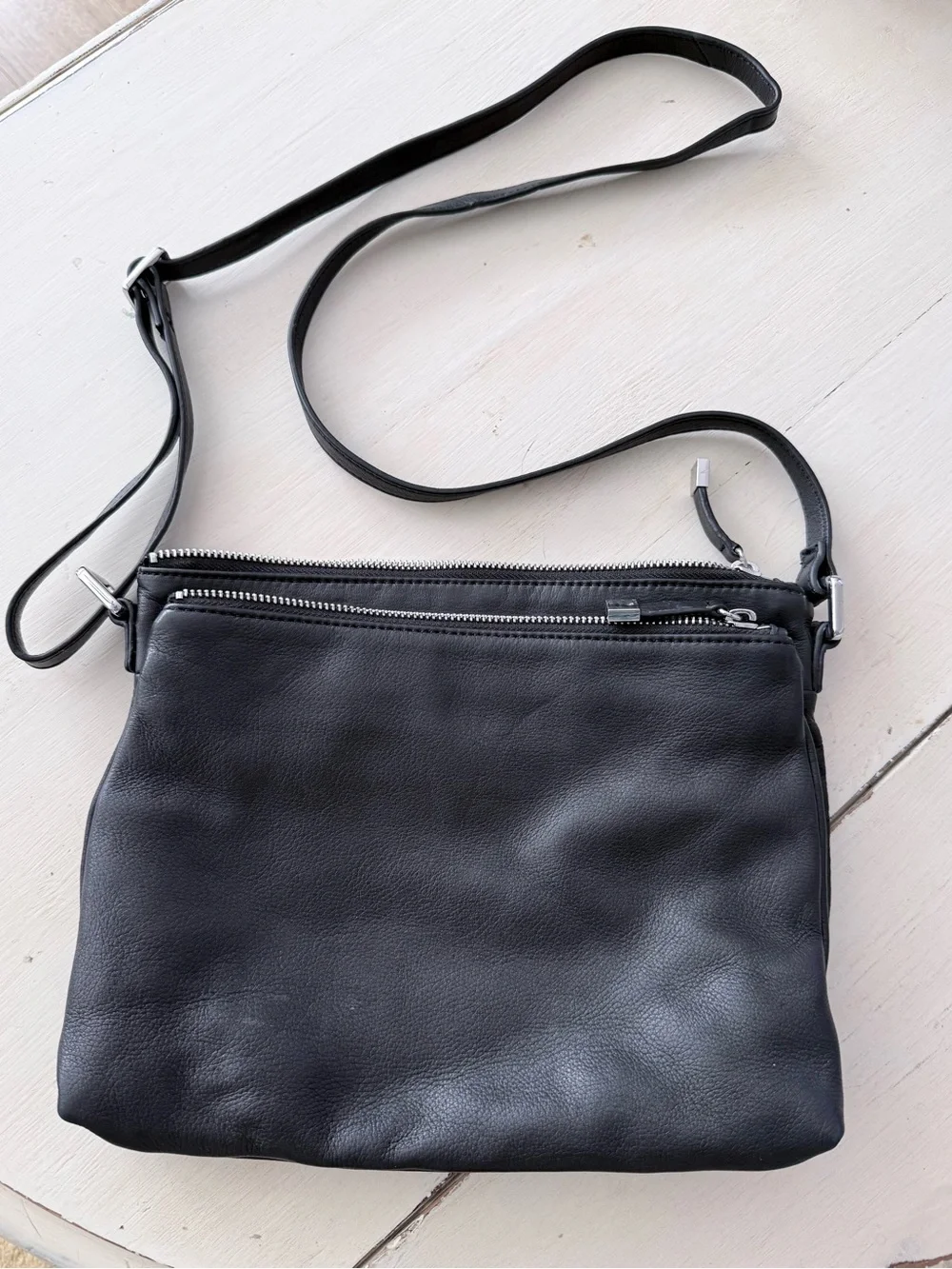 margot Black Leather Crossbody Bag with Silver Hardware